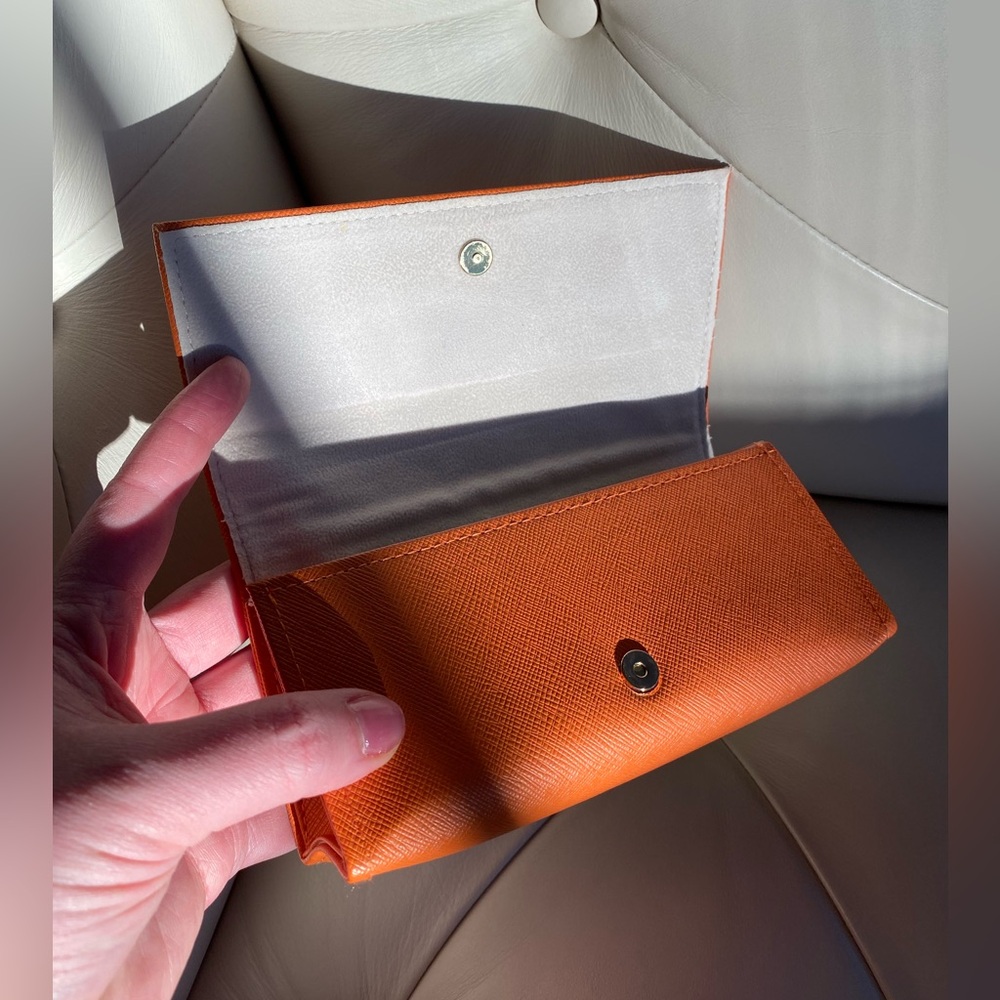 Tory Burch Orange Leather Sunglasses Case Eyeglass Hard Case Very Good - Picture 3 of 7